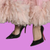 Elegant pink dress with high heels, bla bla.