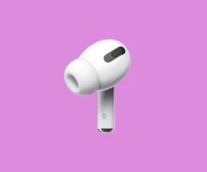 Wireless Earbud for Sports Wireless earbud for sports bla bla. The image shows a white wireless earbud with a sleek design against a purple background.