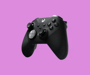 Gaming Controller for Xbox A black Xbox gaming controller with a purple background, bla bla.
